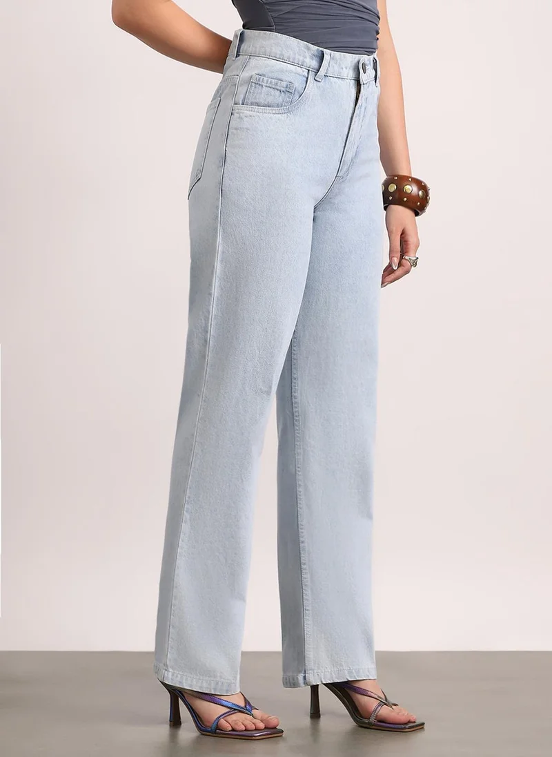 Urbano Fashion Urbano Fashion Women's Ice Blue High Rise Straight Fit Washed Jeans Non-Stretchable